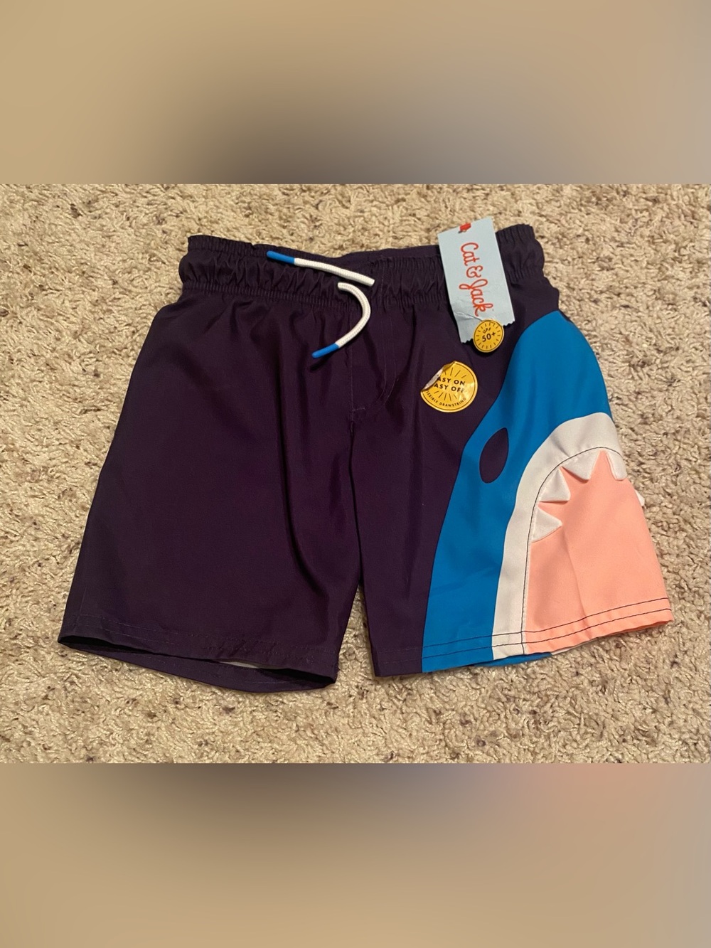 Cat & Jack NWT Navy Swim Trunks with Blue Shark Accent 5T